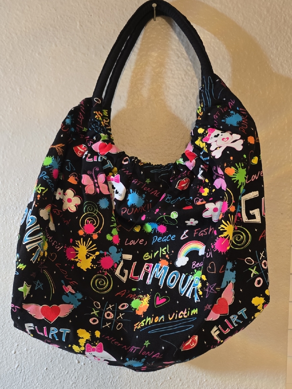 NADARA Black Multicolor Graffiti Print Hobo Bag